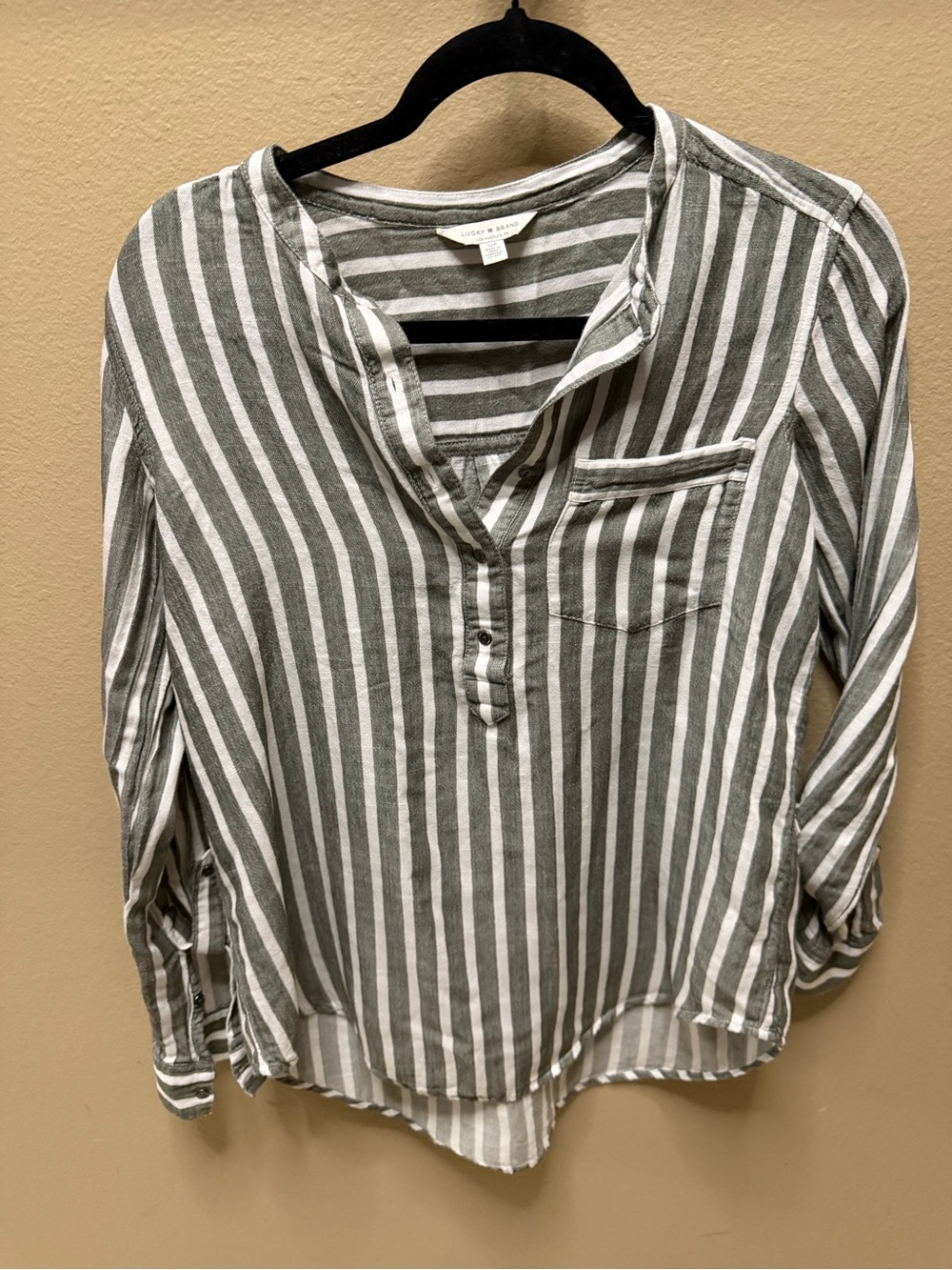 Lucky Brand Gray & White Striped Henley Tunic